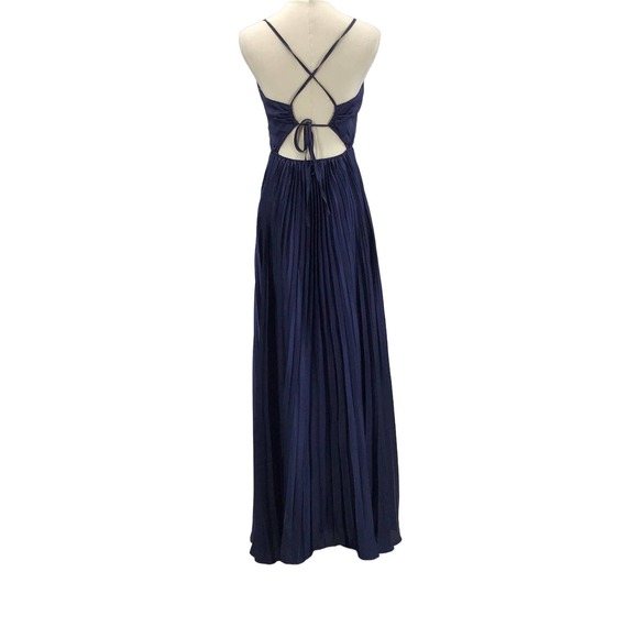 LULU'S XS Navy Blue Precious Sentiments Pleated Surplice Neck Maxi Dress NEW B29 - Picture 3 of 9